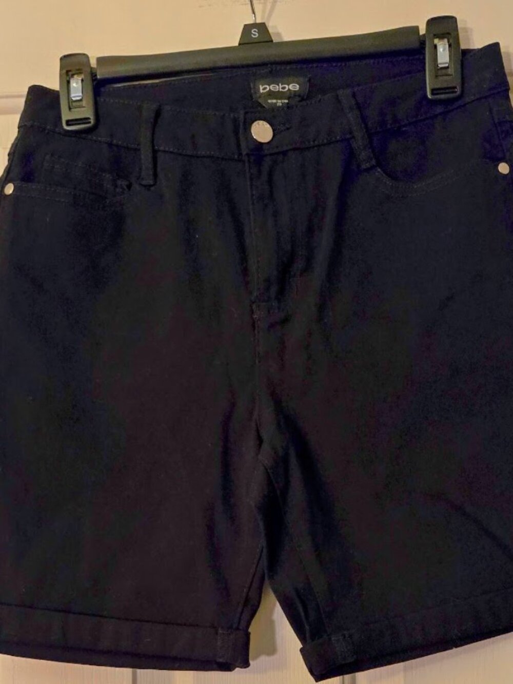 Bebe Black High Waist Shorts Crystal Logo Waist 29